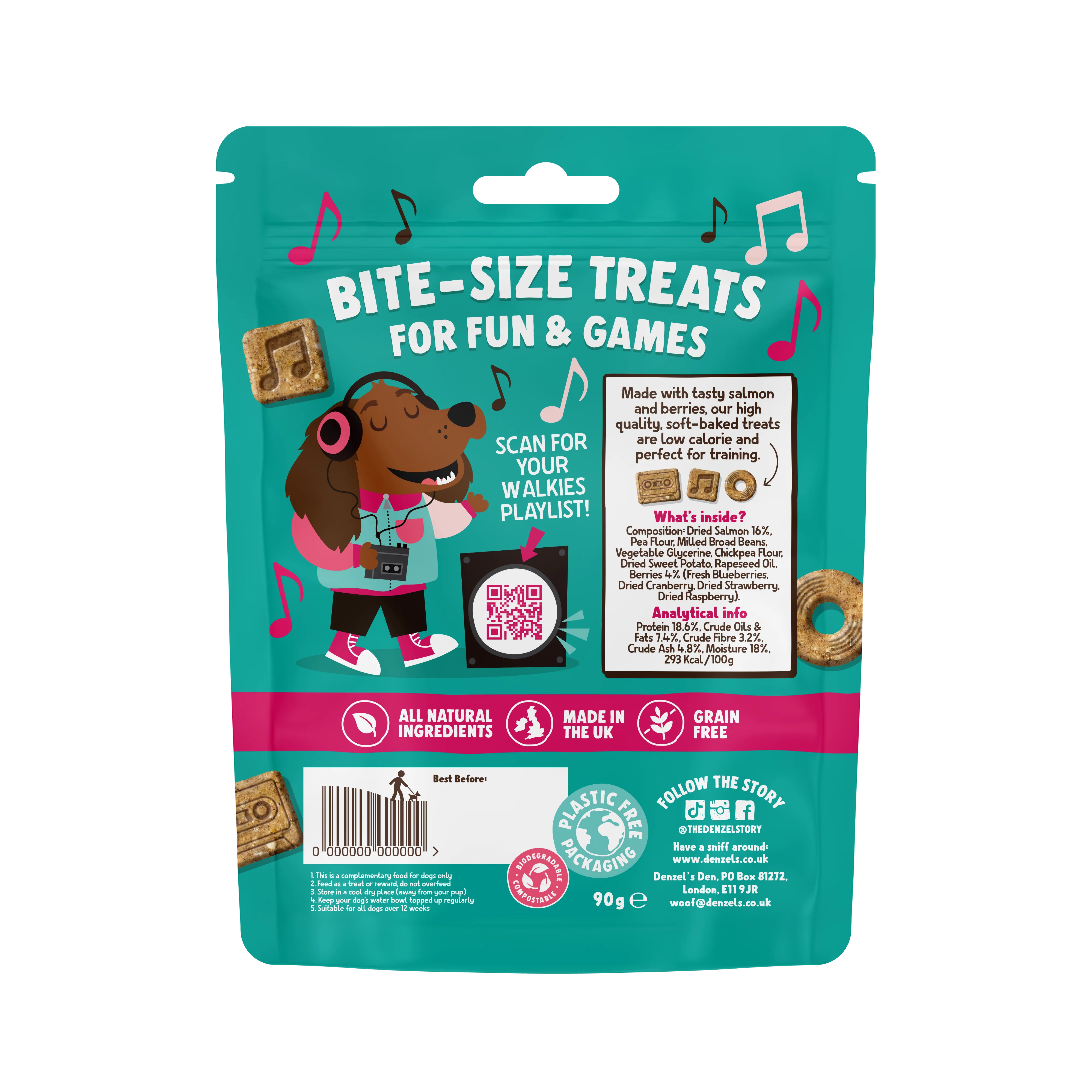 Denzel's NEW! Bites - Mixtapes Salmon & Berries Dog Treats - 90g - Image 4