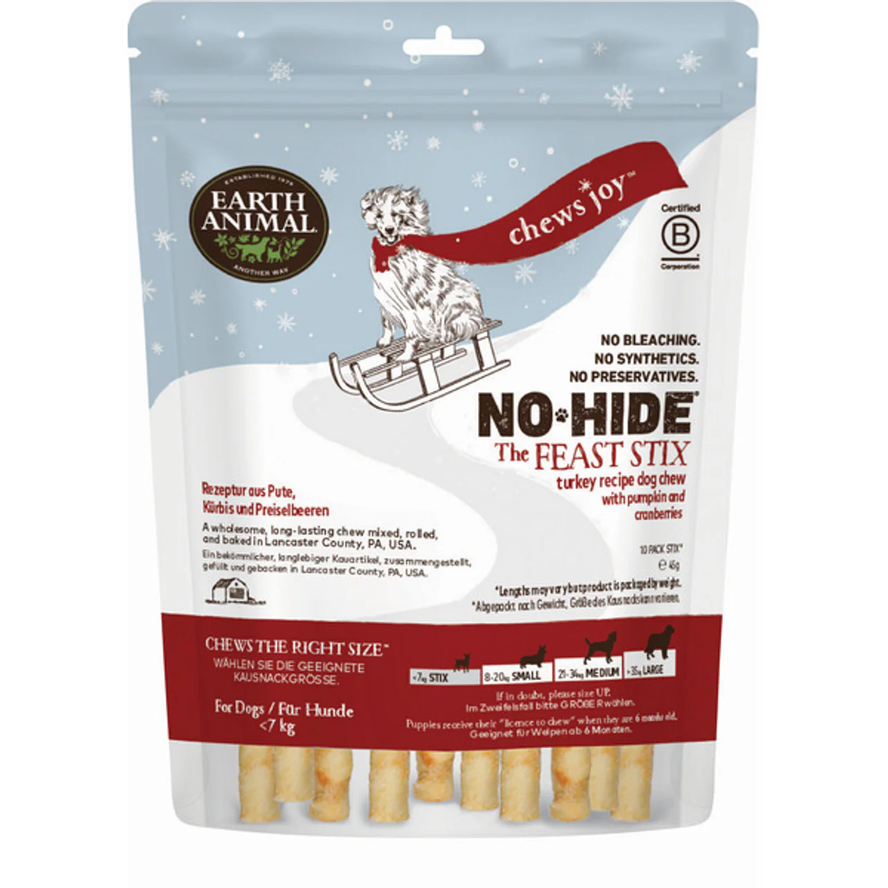 Earth Animal No-Hide Feast Stix Dog Chews - 10 Pcs