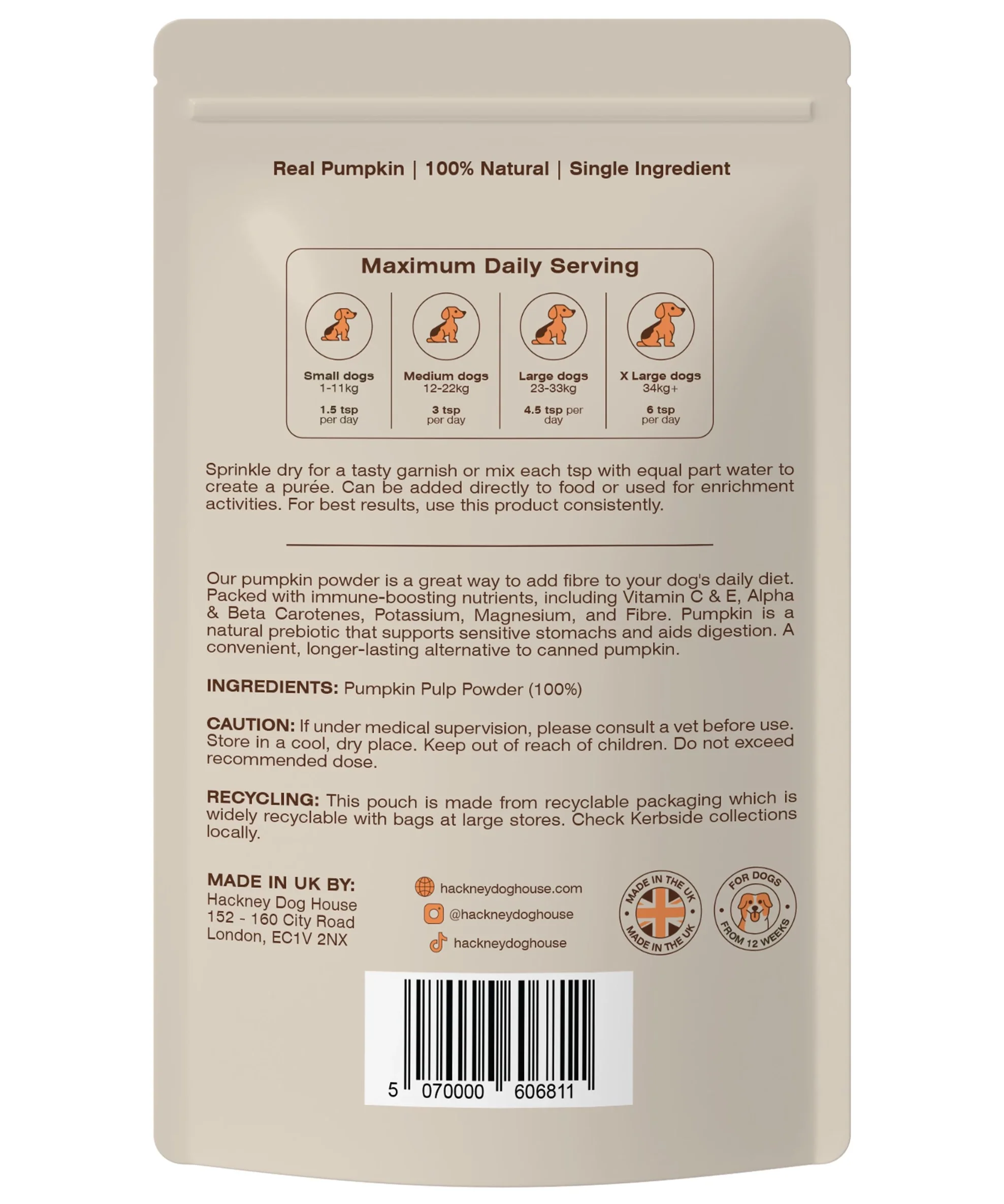 Hackney Dog House Pumpkin Puree Powder for Dogs & Cats - Image 3