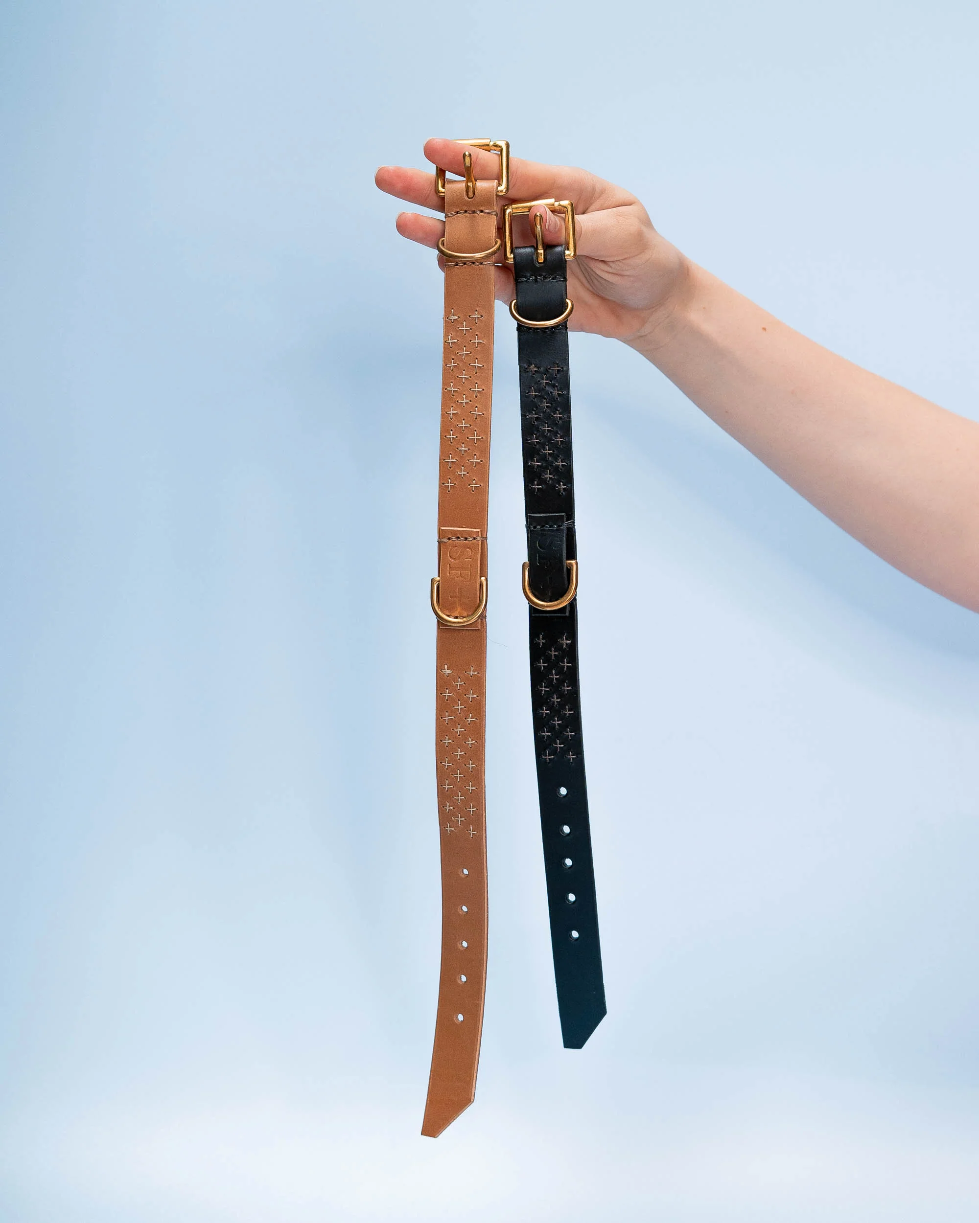 Sashiko Dog Collar: Biscuit Italian Leather - Image 3