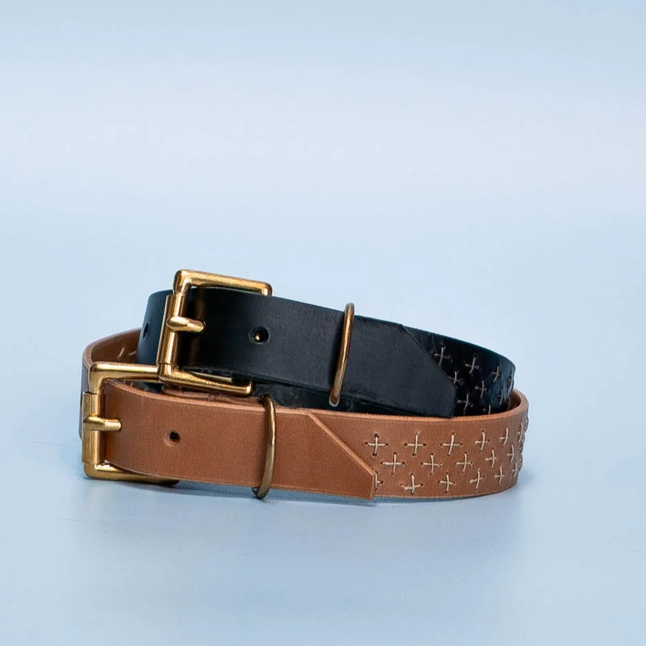 Sashiko Dog Collar: Biscuit Italian Leather - Image 5
