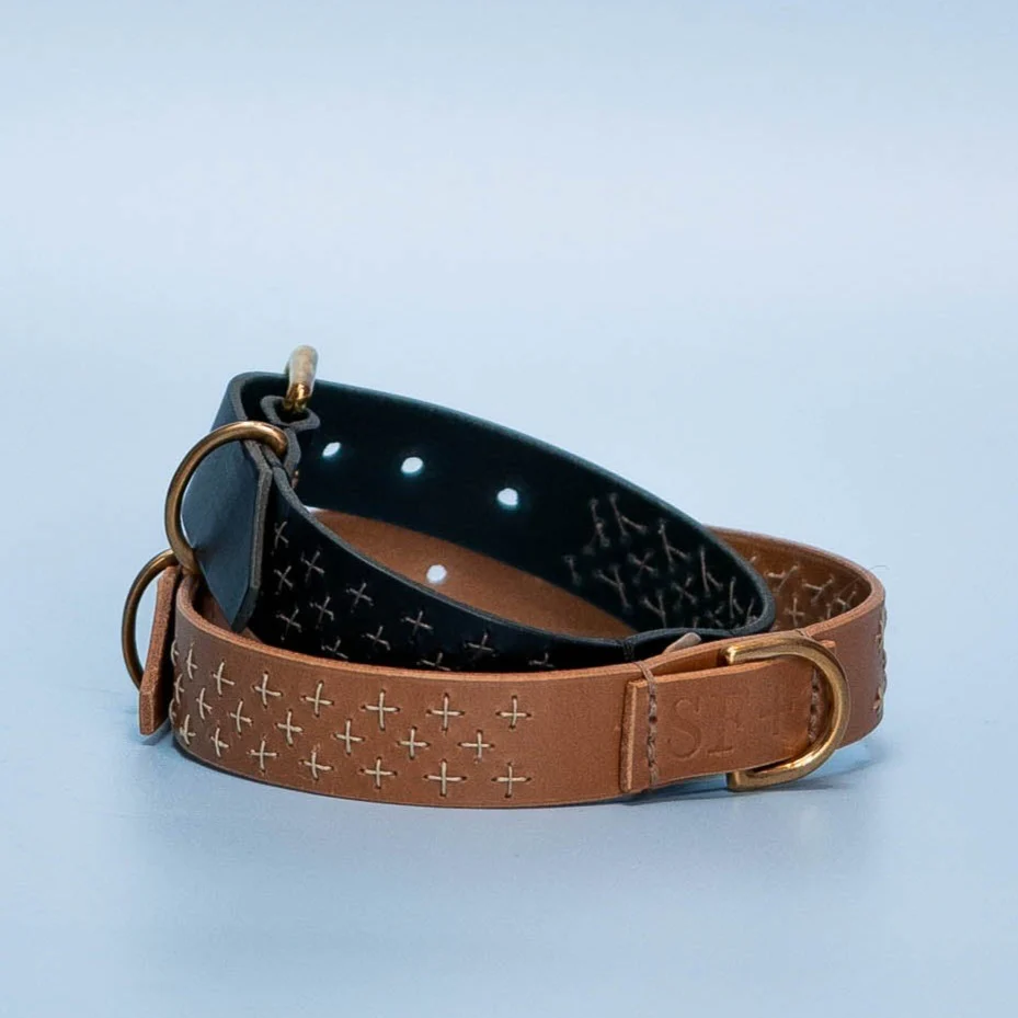 Sashiko Dog Collar: Biscuit Italian Leather - Image 6