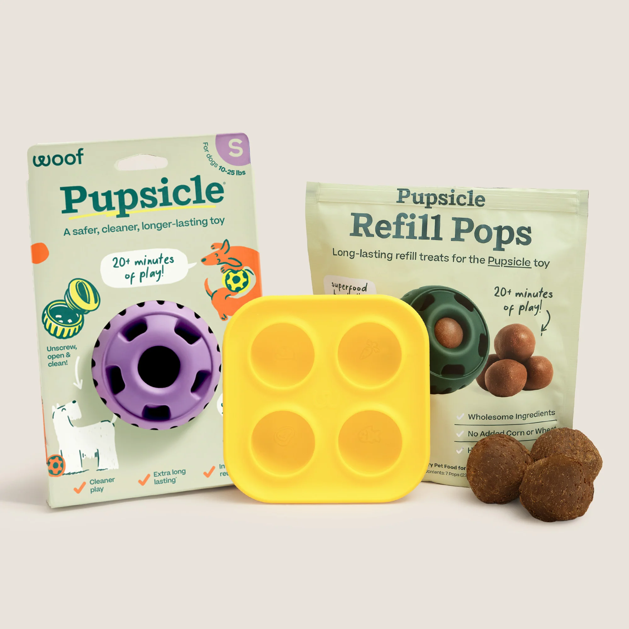 Woof Lavender Pupsicle Toy + Treat Tray + Pops Refill Combo